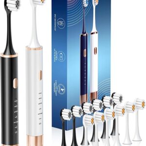 Sonic Electric Toothbrush 2 Pack，Electric Toothbrush for Adults（Black & White ）